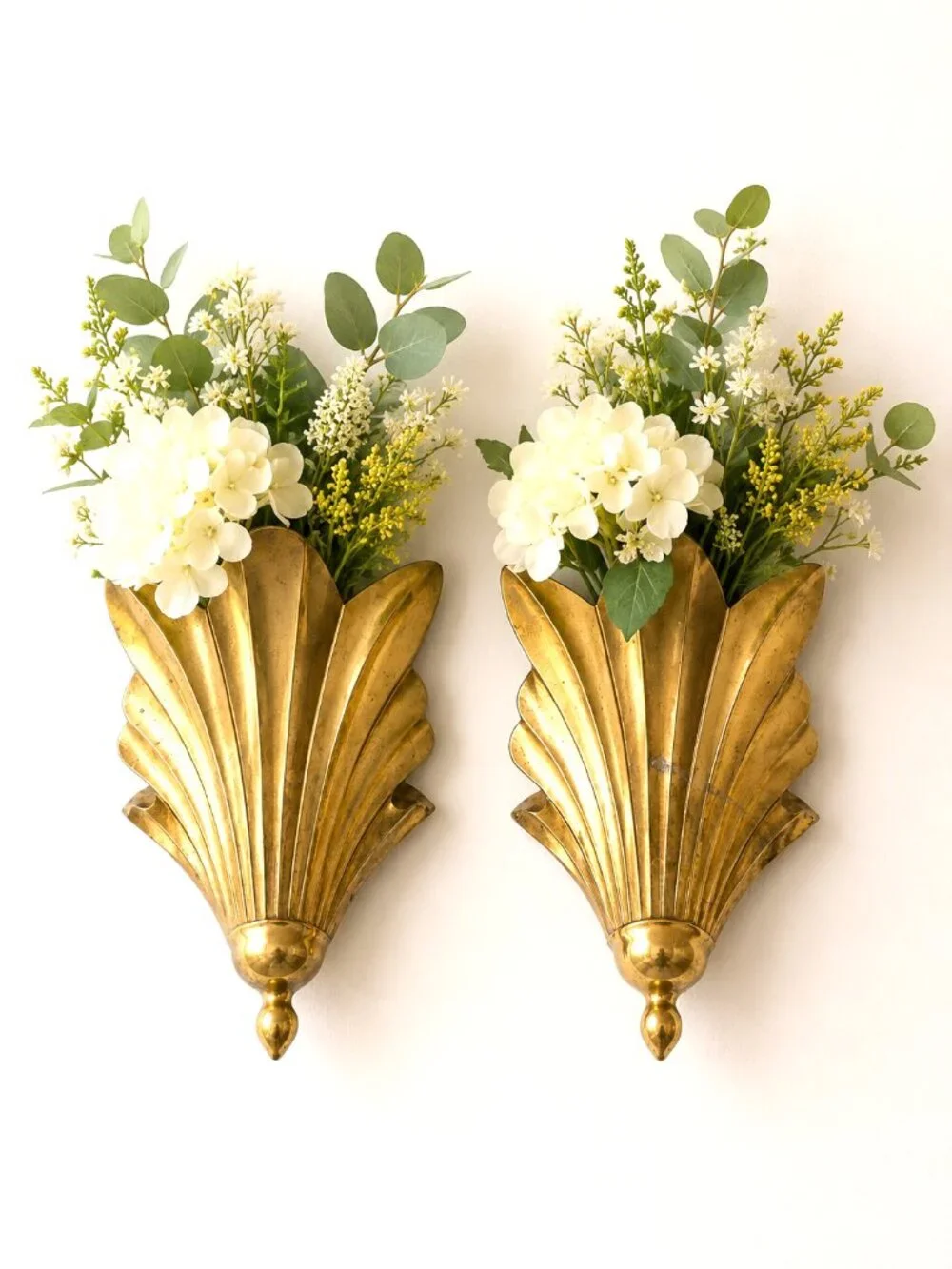 Vintage Brass Wall Sconces Pair India Hollywood Regency Fleur-de-Lis 10